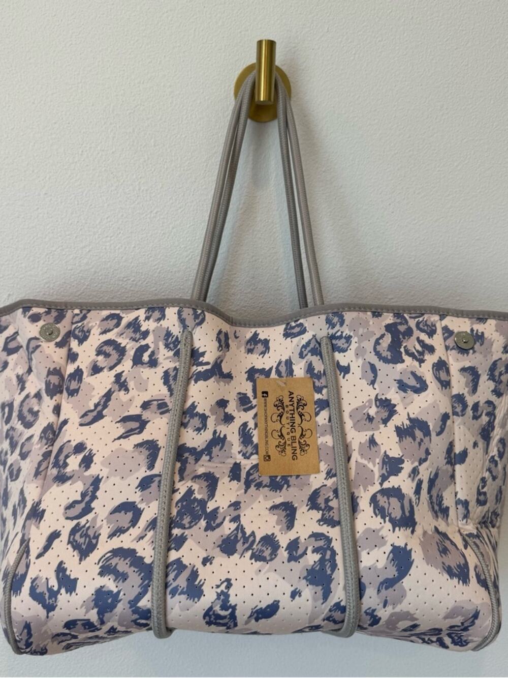 Boutique Neoprene Perforated Pink Tote Blue Gray Leopard Print